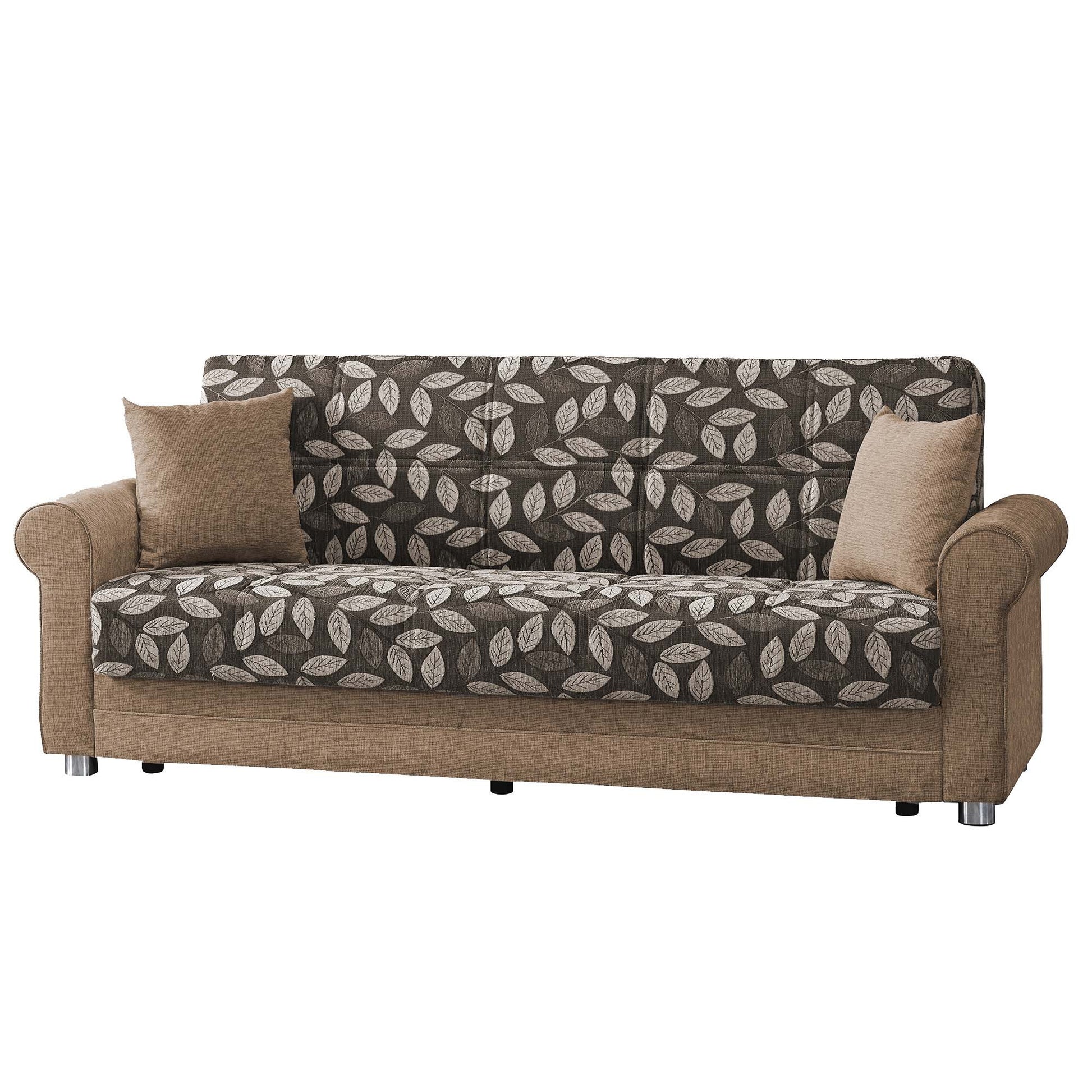 89" Beige Chenille Convertible Futon Sleeper Sofa And Toss Pillows With Storage - Loft&Timber