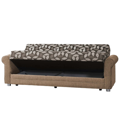 89" Beige Chenille Convertible Futon Sleeper Sofa And Toss Pillows With Storage - Loft&Timber