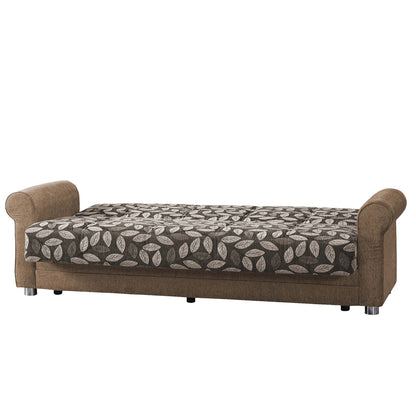 89" Beige Chenille Convertible Futon Sleeper Sofa And Toss Pillows With Storage - Loft&Timber