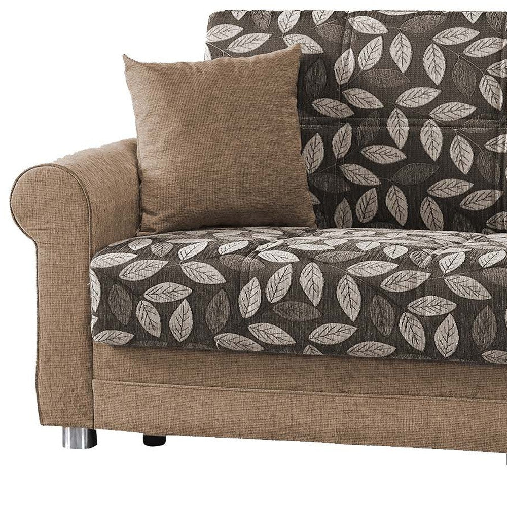 89" Beige Chenille Convertible Futon Sleeper Sofa And Toss Pillows With Storage - Loft&Timber