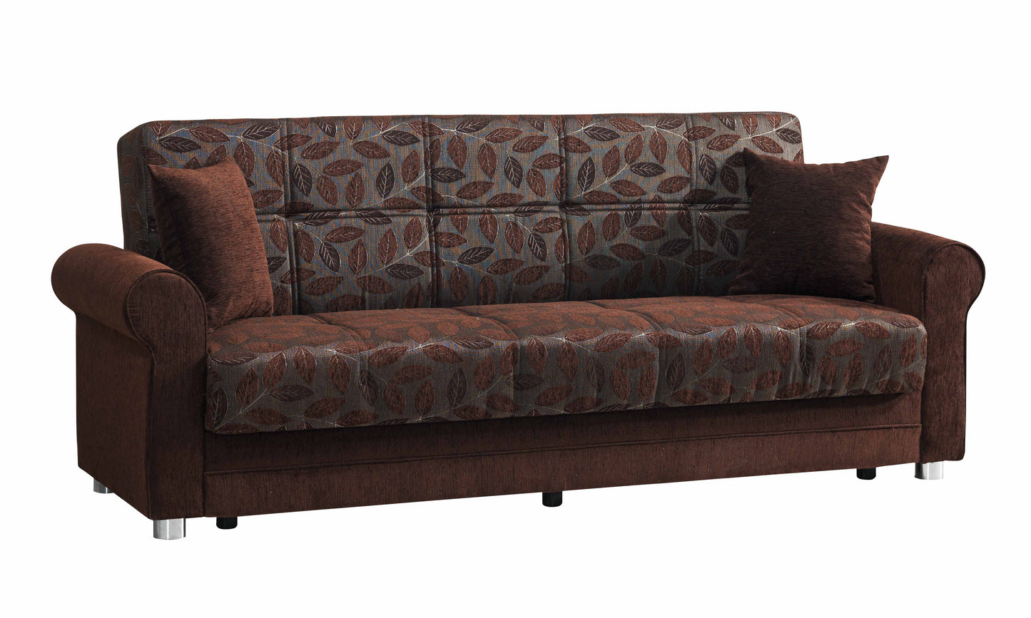 89" Dark Brown Chenille Convertible Futon Sleeper Sofa And Toss Pillows With Storage - Loft&Timber