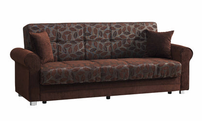 89" Dark Brown Chenille Convertible Futon Sleeper Sofa And Toss Pillows With Storage - Loft&Timber