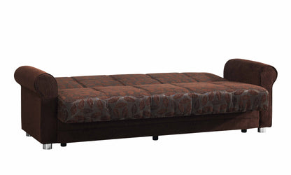 89" Dark Brown Chenille Convertible Futon Sleeper Sofa And Toss Pillows With Storage - Loft&Timber