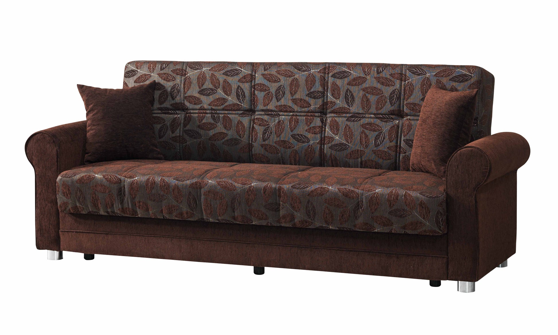 89" Dark Brown Chenille Convertible Futon Sleeper Sofa And Toss Pillows With Storage - Loft&Timber