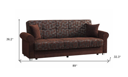89" Dark Brown Chenille Convertible Futon Sleeper Sofa And Toss Pillows With Storage - Loft&Timber