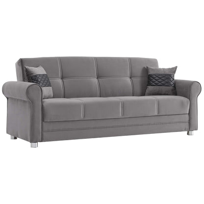 89" Gray Microfiber Convertible Futon Sleeper Sofa And Toss Pillows With Storage - Loft&Timber