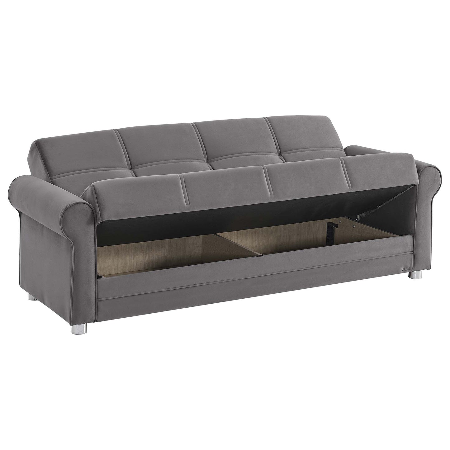89" Gray Microfiber Convertible Futon Sleeper Sofa And Toss Pillows With Storage - Loft&Timber