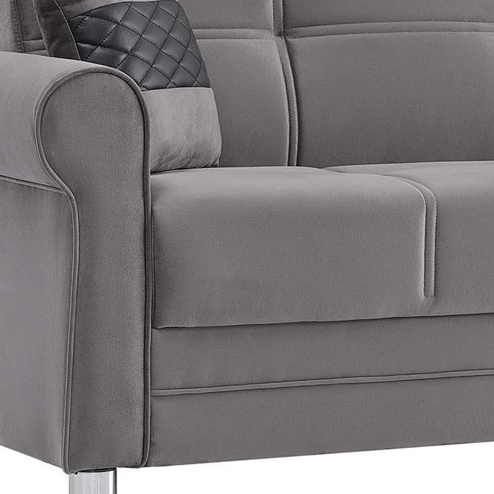 89" Gray Microfiber Convertible Futon Sleeper Sofa And Toss Pillows With Storage - Loft&Timber