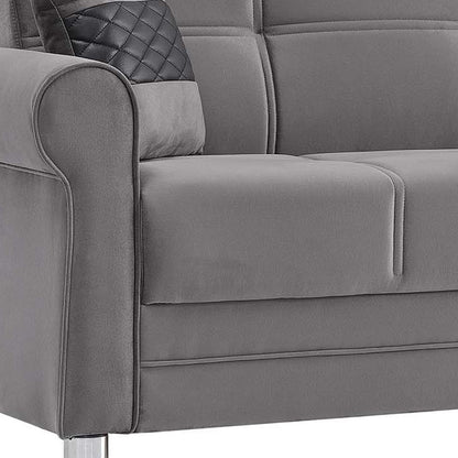 89" Gray Microfiber Convertible Futon Sleeper Sofa And Toss Pillows With Storage - Loft&Timber