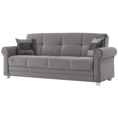 89" Gray Microfiber Convertible Futon Sleeper Sofa And Toss Pillows With Storage - Loft&Timber