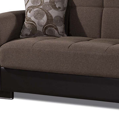 93" Brown Chenille And Faux Leather Convertible Futon Sleeper Sofa And Toss Pillows With Storage-7
