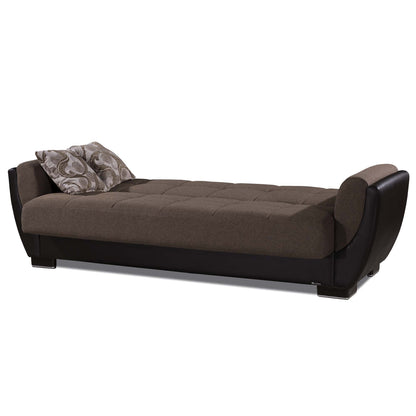 93" Brown Chenille And Faux Leather Convertible Futon Sleeper Sofa And Toss Pillows With Storage-3