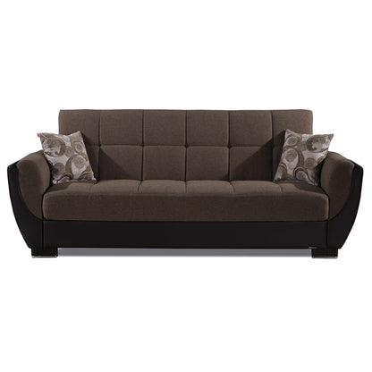 93" Brown Chenille And Faux Leather Convertible Futon Sleeper Sofa And Toss Pillows With Storage-4