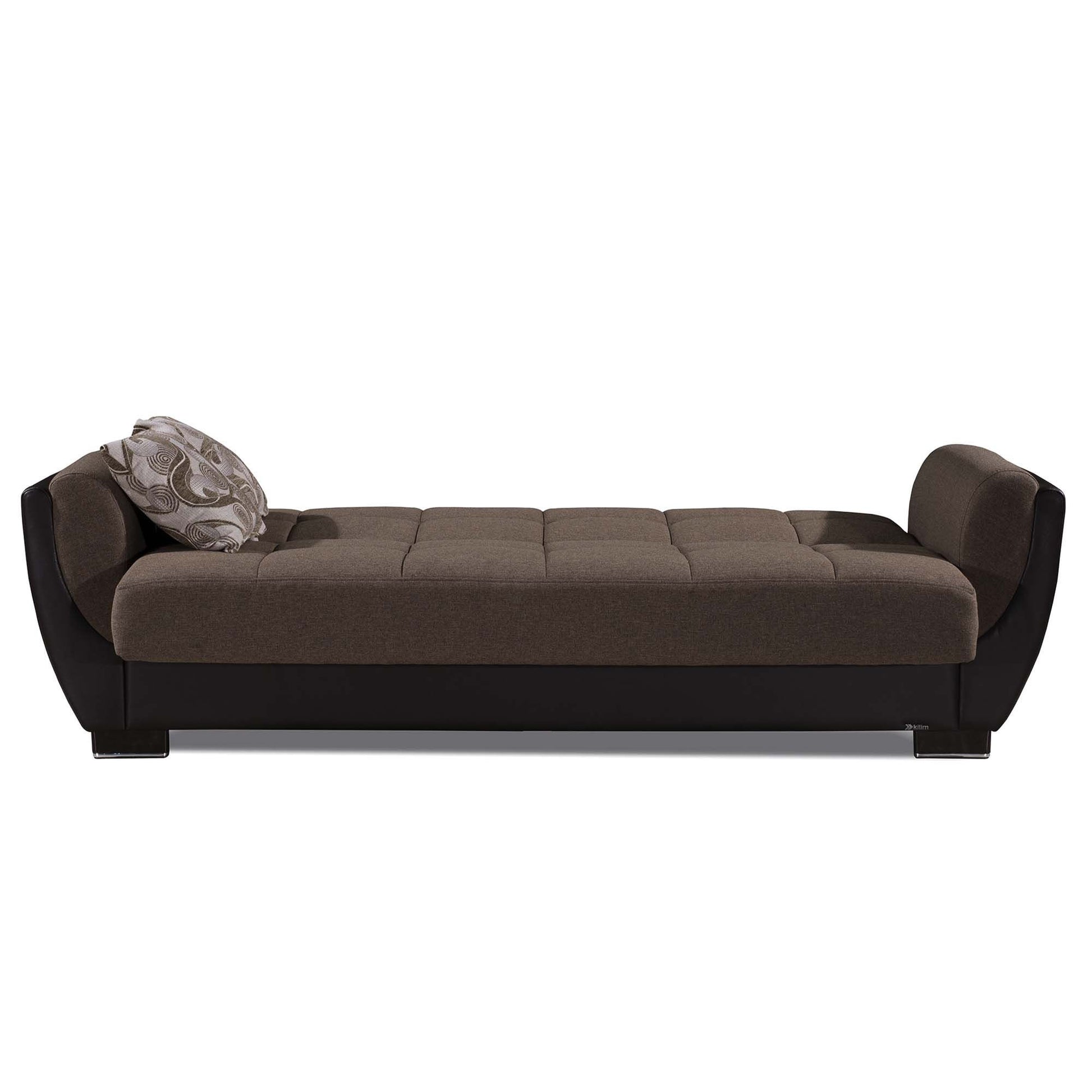93" Brown Chenille And Faux Leather Convertible Futon Sleeper Sofa And Toss Pillows With Storage-5