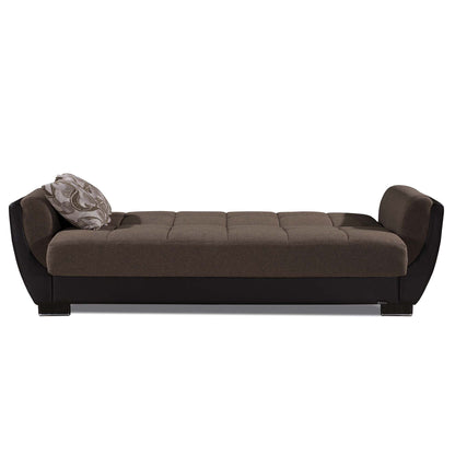 93" Brown Chenille And Faux Leather Convertible Futon Sleeper Sofa And Toss Pillows With Storage-5