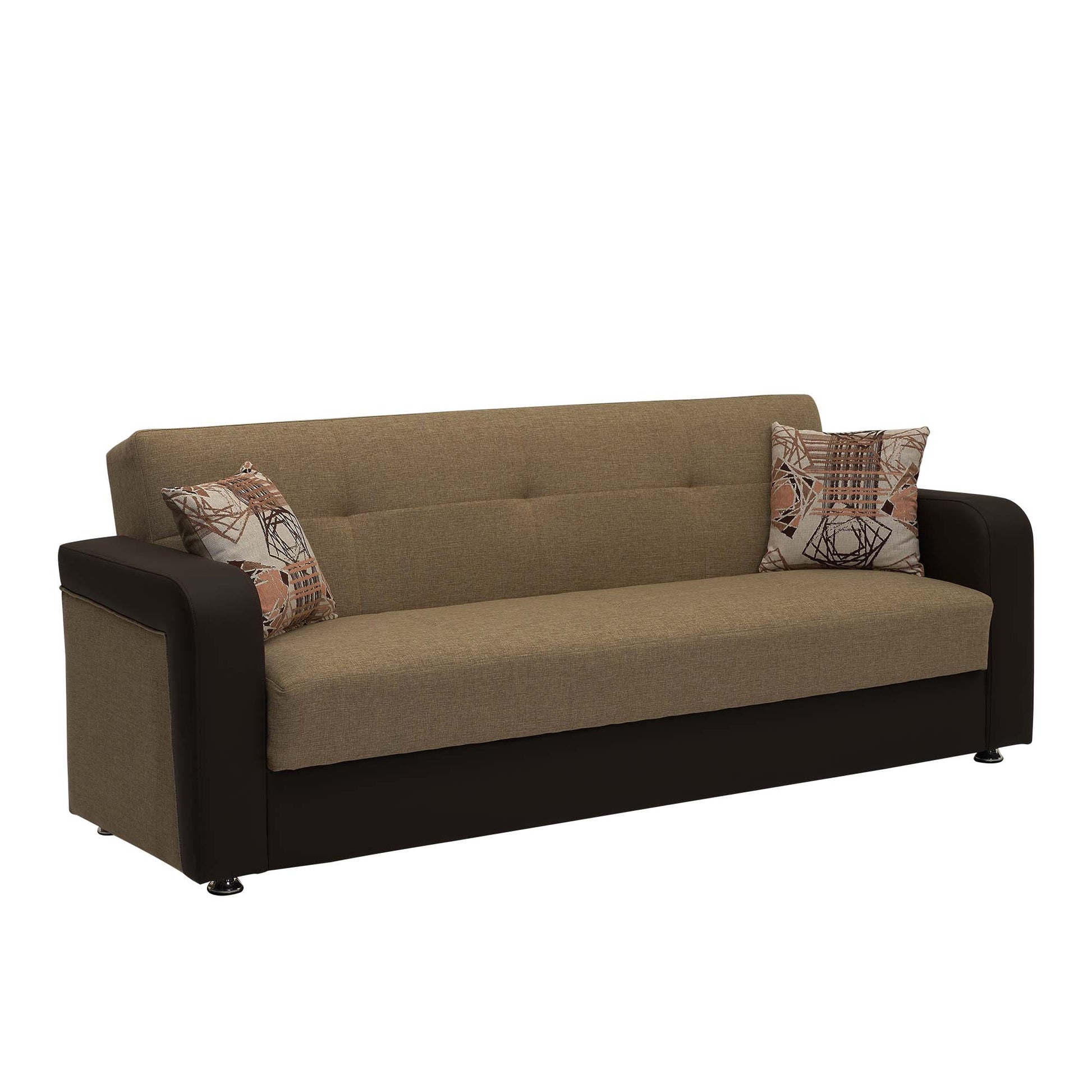 90" Brown Chenille And Faux Leather Convertible Futon Sleeper Sofa And Toss Pillows With Storage-1
