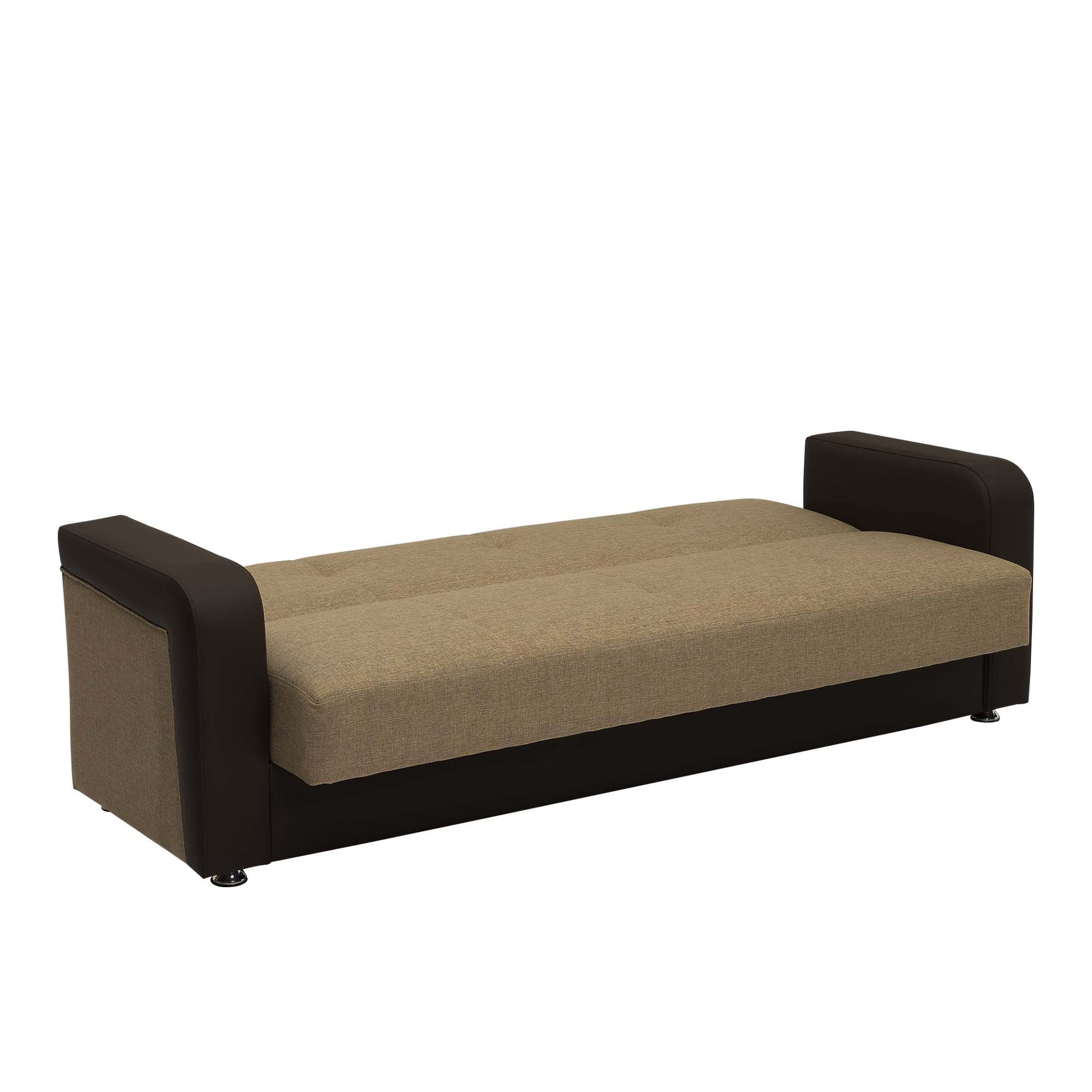 90" Brown Chenille And Faux Leather Convertible Futon Sleeper Sofa And Toss Pillows With Storage-3