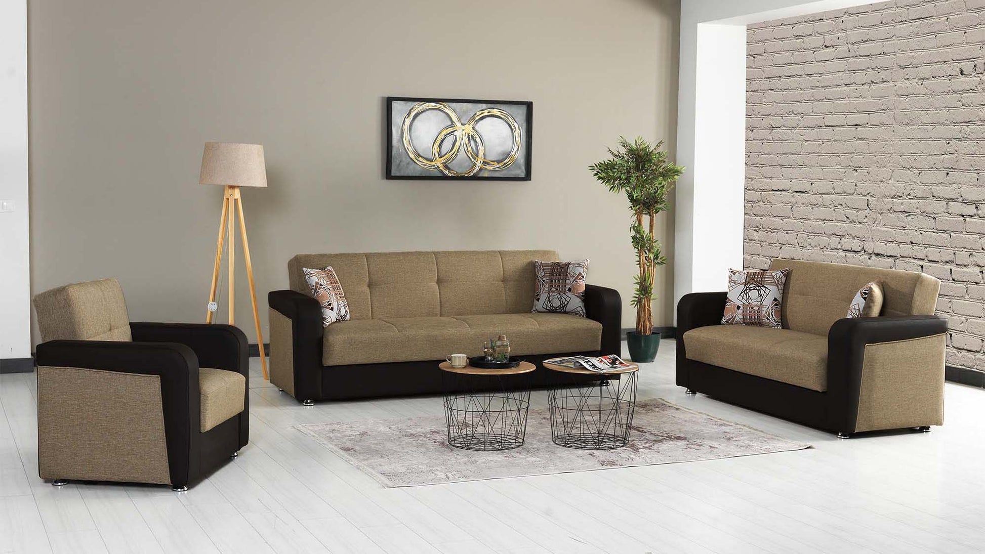 90" Brown Chenille And Faux Leather Convertible Futon Sleeper Sofa And Toss Pillows With Storage-6