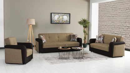 90" Brown Chenille And Faux Leather Convertible Futon Sleeper Sofa And Toss Pillows With Storage-6