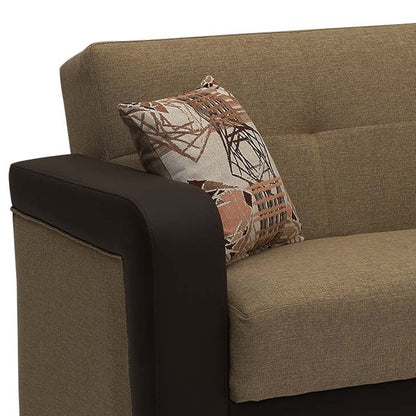 90" Brown Chenille And Faux Leather Convertible Futon Sleeper Sofa And Toss Pillows With Storage-4