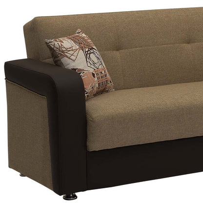 90" Brown Chenille And Faux Leather Convertible Futon Sleeper Sofa And Toss Pillows With Storage-5