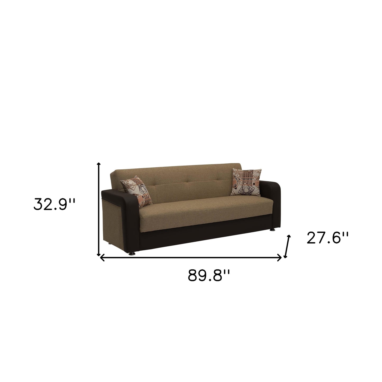 90" Brown Chenille And Faux Leather Convertible Futon Sleeper Sofa And Toss Pillows With Storage-7
