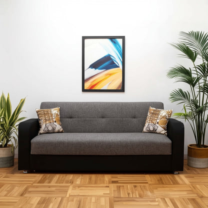 90" Gray Chenille And Faux Leather Convertible Futon Sleeper Sofa And Toss Pillows With Storage - Loft&Timber