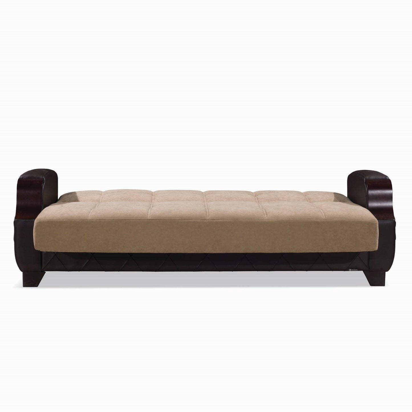 89" Brown Microfiber And Faux Leather Convertible Futon Sleeper Sofa And Toss Pillows With Storage - Loft&Timber
