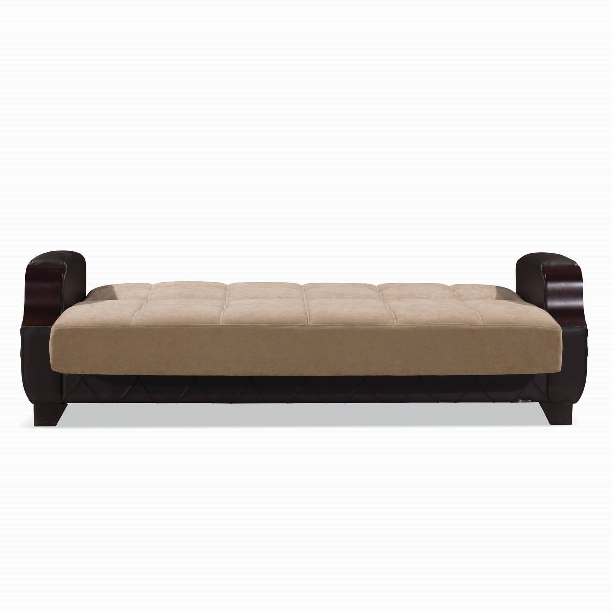 89" Brown Microfiber And Faux Leather Convertible Futon Sleeper Sofa And Toss Pillows With Storage - Loft&Timber