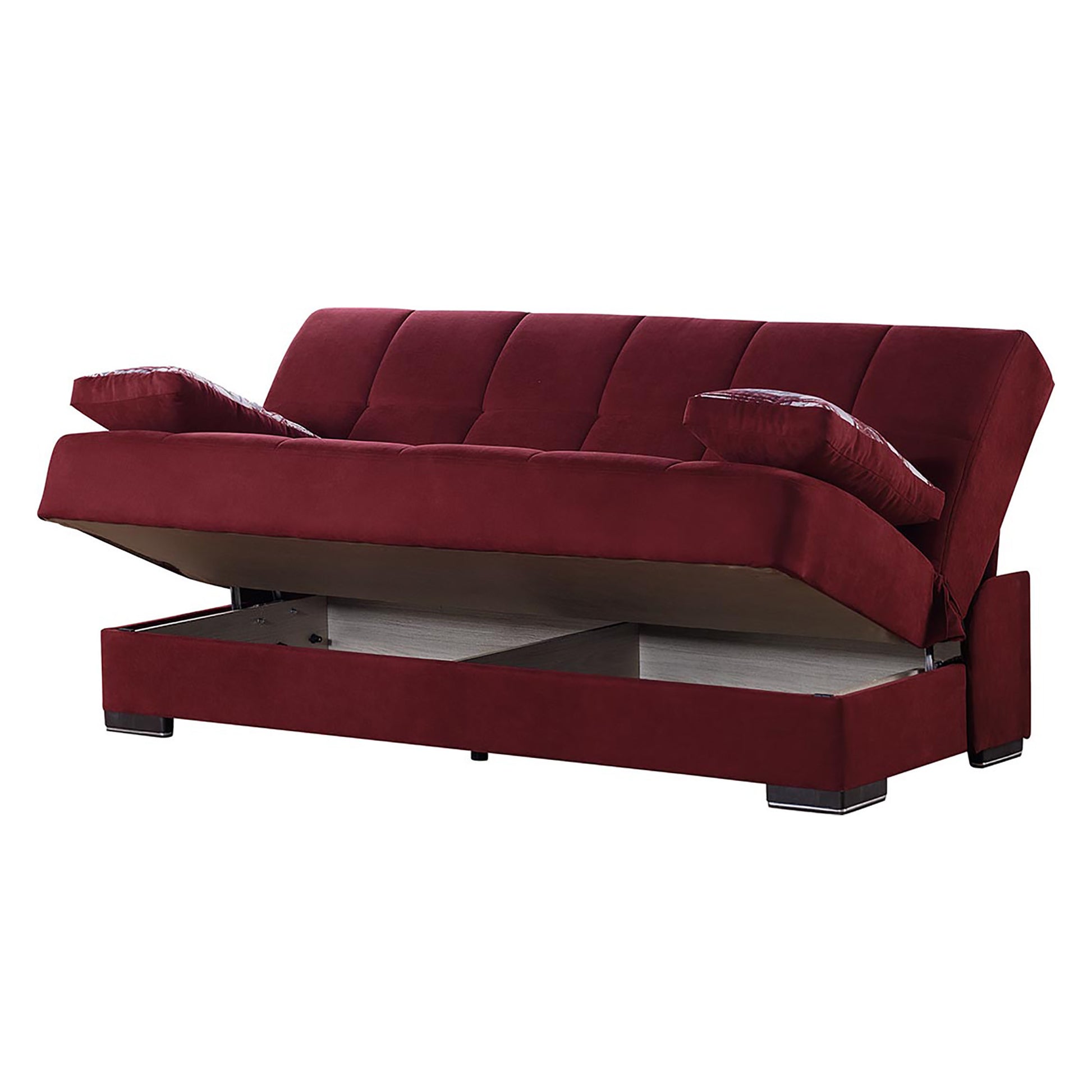 75" Burgundy Chenille Convertible Futon Sleeper Sofa And Toss Pillows With Storage - Loft&Timber