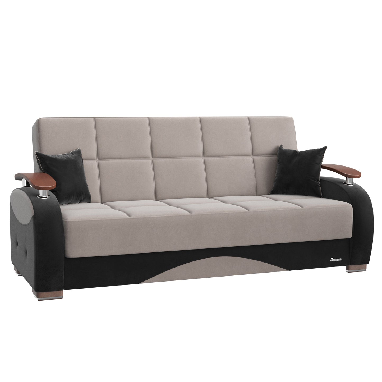 84" Gray Microfiber Convertible Futon Sleeper Sofa And Toss Pillows With Storage - Loft&Timber
