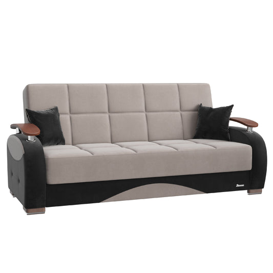 84" Gray Microfiber Convertible Futon Sleeper Sofa And Toss Pillows With Storage - Loft&Timber