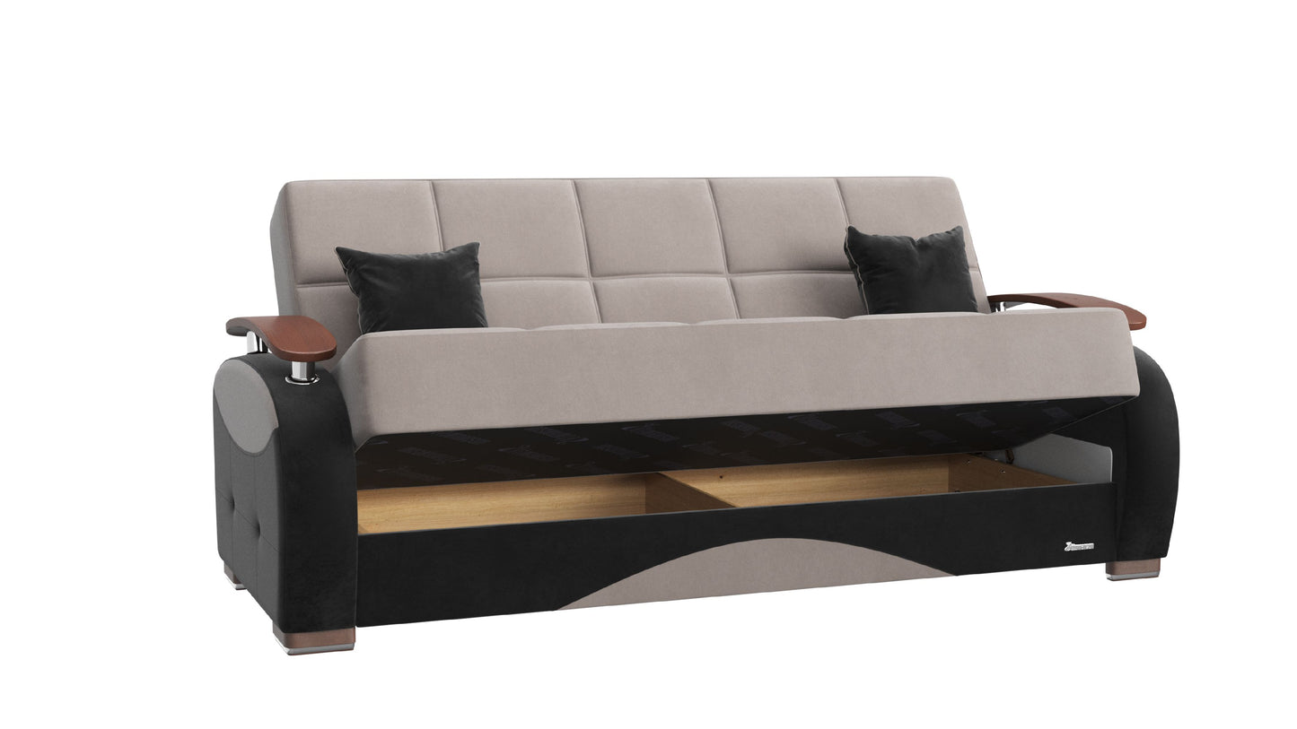 84" Gray Microfiber Convertible Futon Sleeper Sofa And Toss Pillows With Storage - Loft&Timber