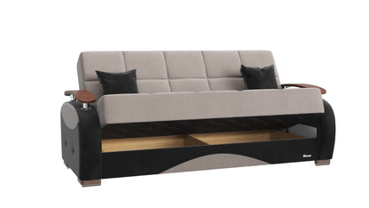 84" Gray Microfiber Convertible Futon Sleeper Sofa And Toss Pillows With Storage - Loft&Timber