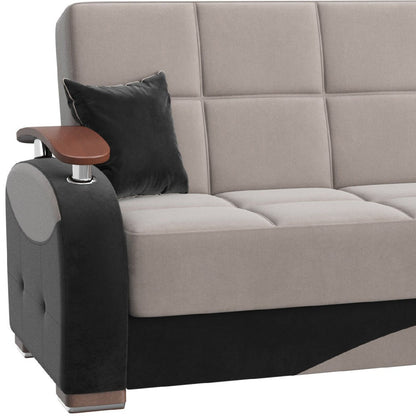 84" Gray Microfiber Convertible Futon Sleeper Sofa And Toss Pillows With Storage - Loft&Timber