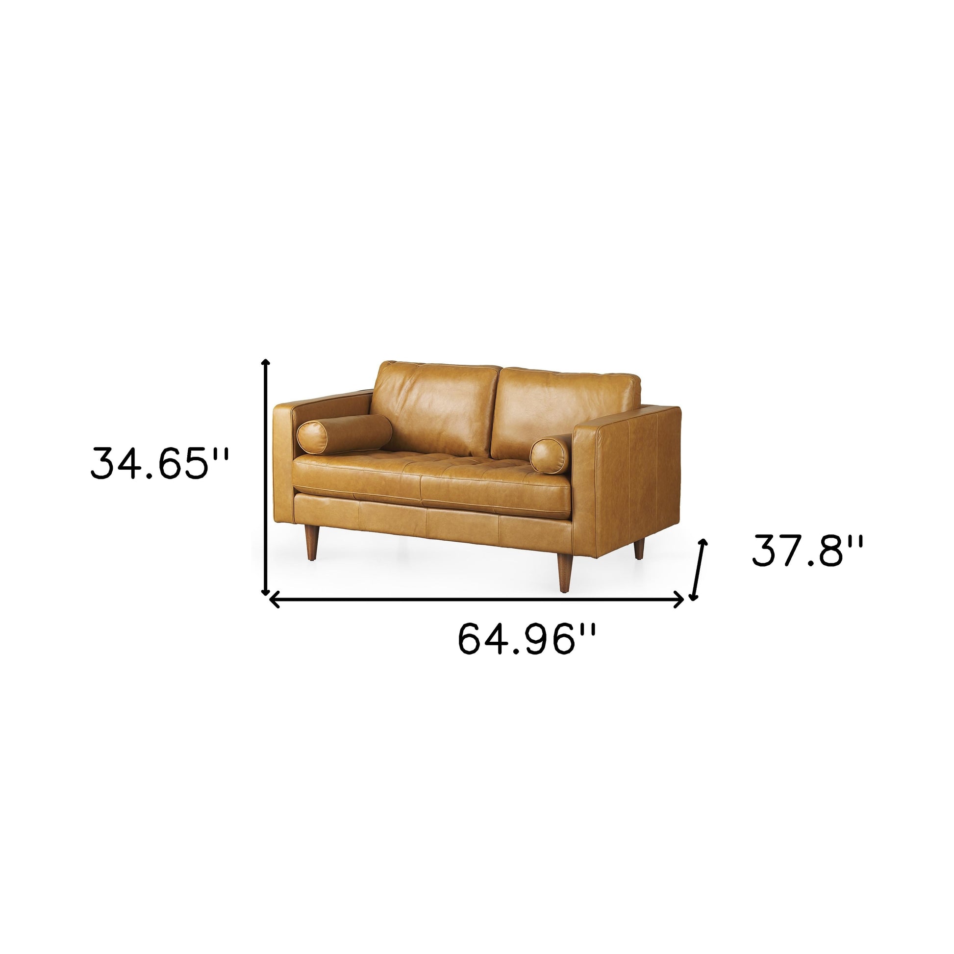 65" Tan Leather Sofa With Brown Legs-4
