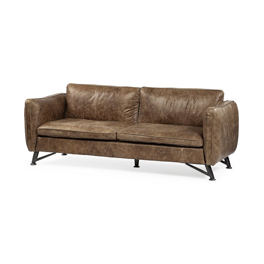 84" Dark Brown Rustic Leather Sofa-1