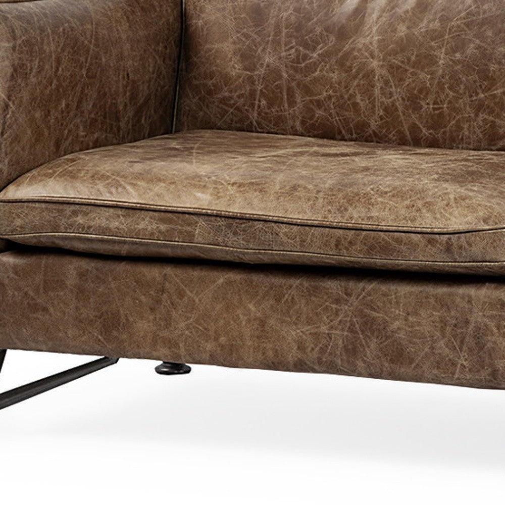 84" Dark Brown Rustic Leather Sofa-2