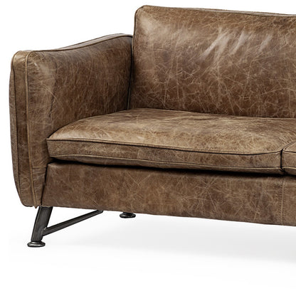 84" Dark Brown Rustic Leather Sofa-3