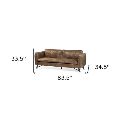 84" Dark Brown Rustic Leather Sofa-4