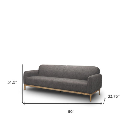 90" Gray Fabric Sofa With Brown Legs-4