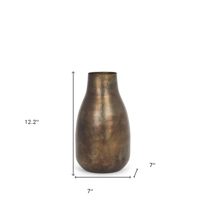 12" Antiqued Gold Metal Table Vase - Loft&Timber