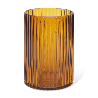 8" Amber Cylinder Ribbed Glass Table Vase - Loft&Timber