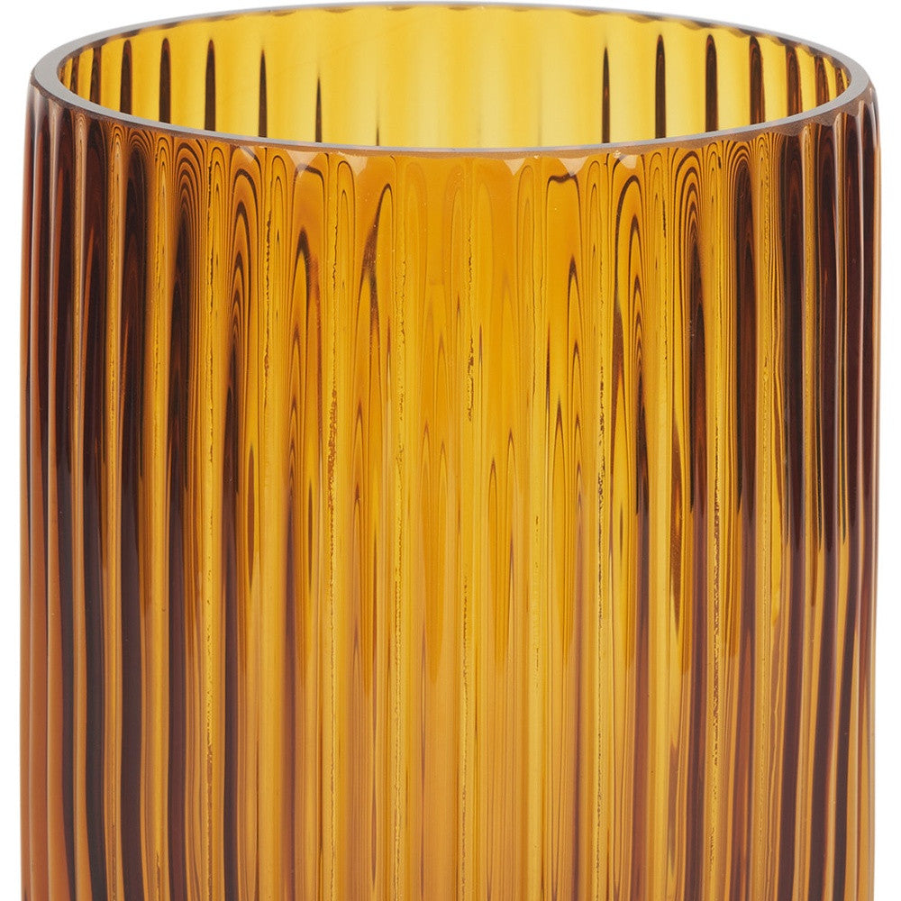 8" Amber Cylinder Ribbed Glass Table Vase - Loft&Timber
