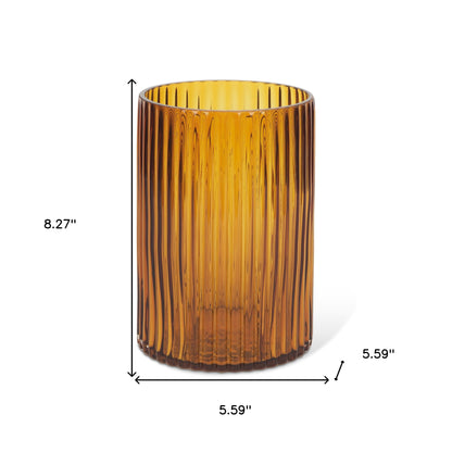 8" Amber Cylinder Ribbed Glass Table Vase - Loft&Timber
