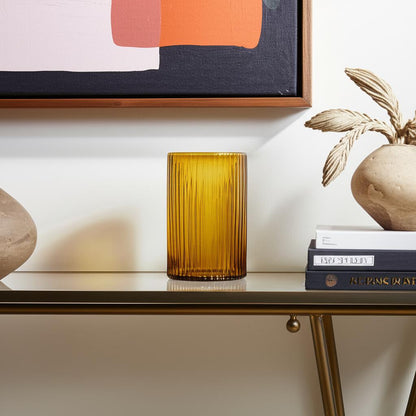 8" Amber Cylinder Ribbed Glass Table Vase - Loft&Timber