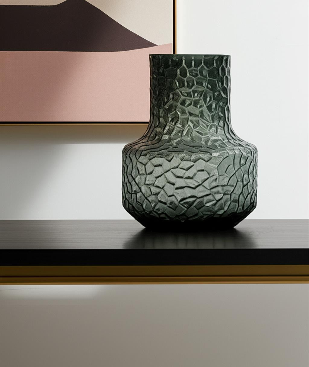 7" Green Faceted Glass Table Vase - Loft&Timber