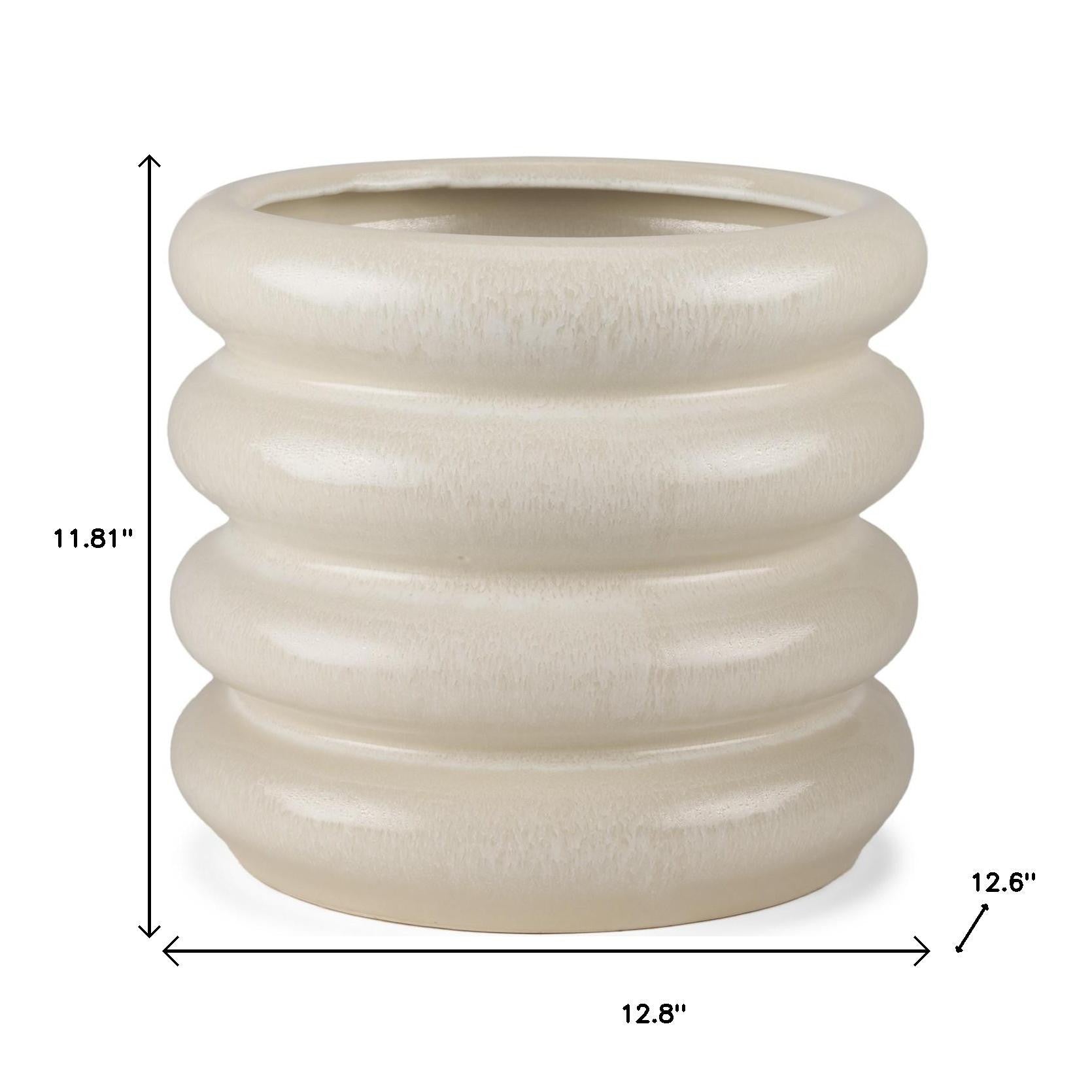 12" Cream Cylinder Ceramic Table Vase - Loft&Timber