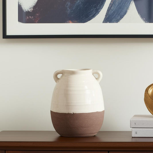 11" Cream Amphora Ceramic Table Vase - Loft&Timber
