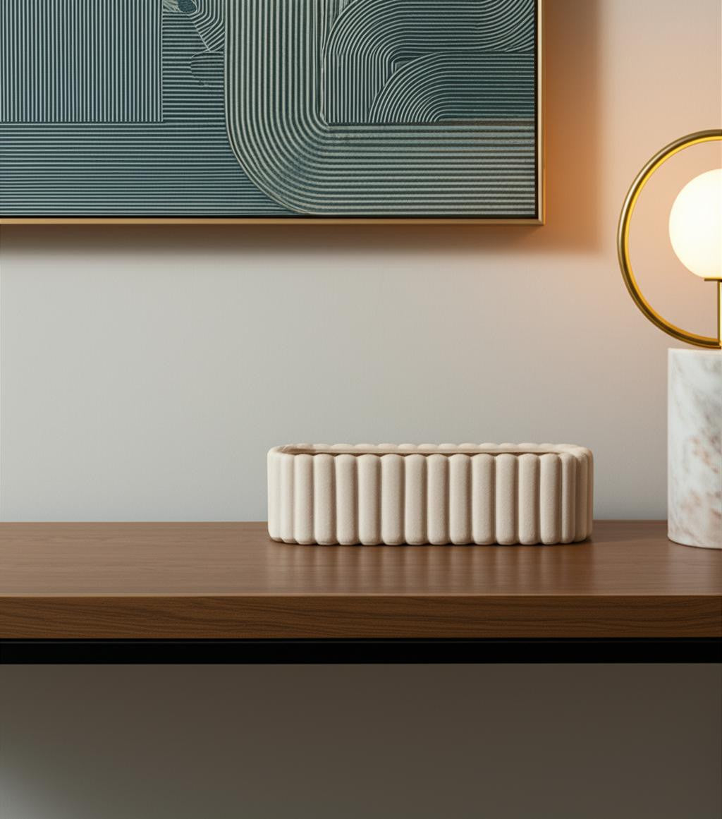 6" Beige Oval Ceramic Table Vase - Loft&Timber